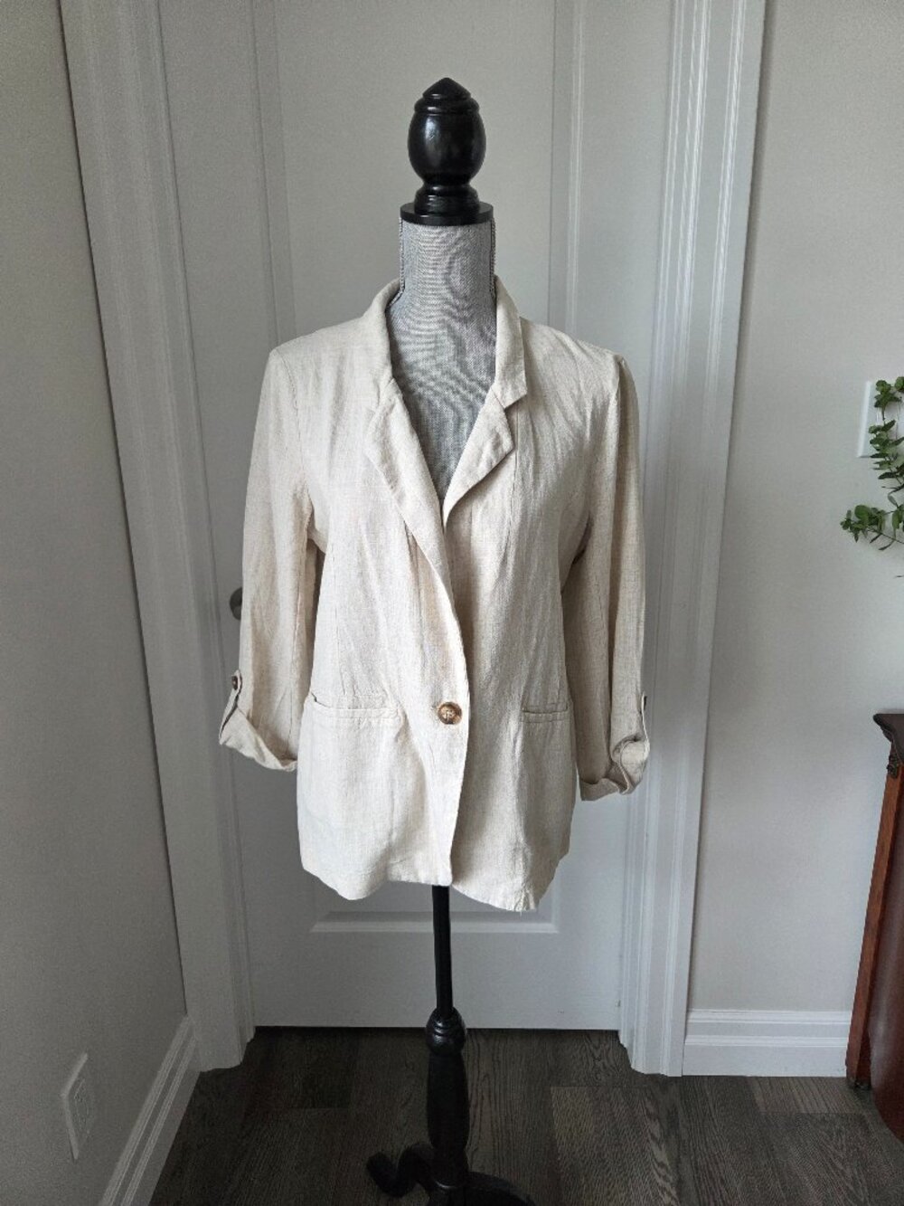 Luna beige single button blazer rolled 3 quarter sleeve XL